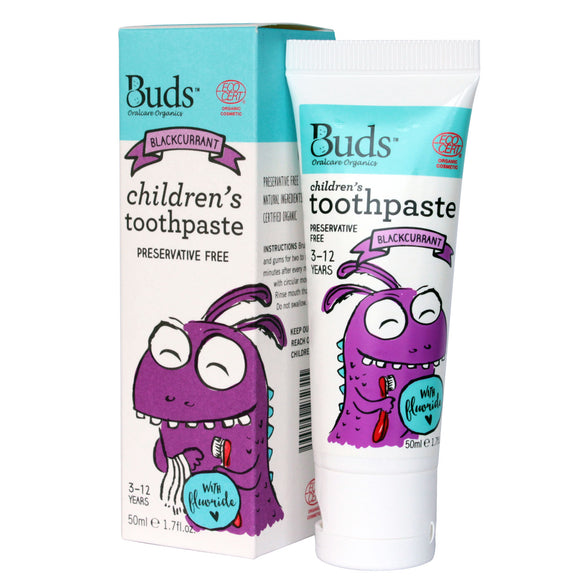 Buds Oralcare Organics Fluoride Toothpaste - Blackcurrant 50ml (Exp Apr 2026)