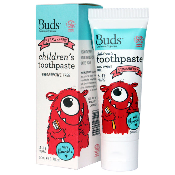 Buds Oralcare Organics Fluoride Toothpaste – Strawberry 50ml (Exp Apr 2026)