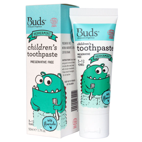 Buds Oralcare Organics Fluoride Toothpaste – Peppermint 50ml (Exp Oct 2025)